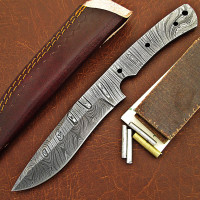 Knife Making Kit DIY includes Damascus Blade Blank, Pins, Handle Scales, Leather Sheath as Knife Making Supplies NB101