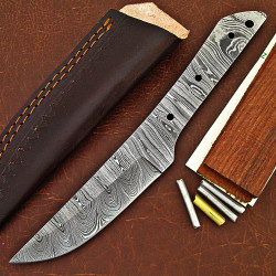 Knife Making Kit DIY includes Damascus Blade Blank, Pins, Handle Scales, Leather Sheath as Knife Making Supplies NB103