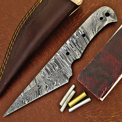 Knife Making Kit DIY includes Damascus Blade Blank, Pins, Handle Scales, Leather Sheath as Knife Making Supplies NB107