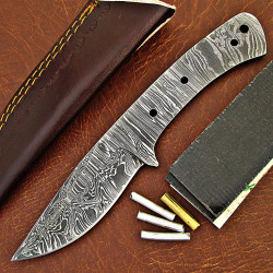 Knife Making Kit DIY includes Damascus Blade Blank, Pins, Handle Scales, Leather Sheath as Knife Making Supplies NB108