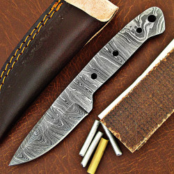 Knife Making Kit DIY includes Damascus Blade Blank, Pins, Handle Scales, Leather Sheath as Knife Making Supplies NB113