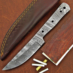 Knife Making Kit DIY includes Damascus Blade Blank, Pins, Handle Scales, Leather Sheath as Knife Making Supplies NB115