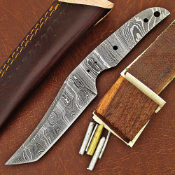 Knife Making Kit DIY includes Damascus Blade Blank, Pins, Handle Scales, Leather Sheath as Knife Making Supplies NB117