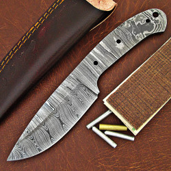 Knife Making Kit DIY includes Damascus Blade Blank, Pins, Handle Scales, Leather Sheath as Knife Making Supplies NB118
