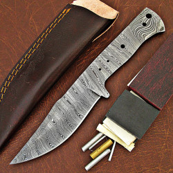 Knife Making Kit DIY includes Damascus Blade Blank, Pins, Handle Scales, Leather Sheath as Knife Making Supplies NB119